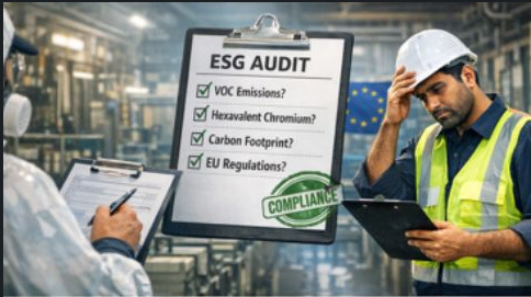 ESG audit and environmental compliance in automotive manufacturing ESG audit in automotive manufacturing including VOC emissions hexavalent chromium and carbon footprint compliance